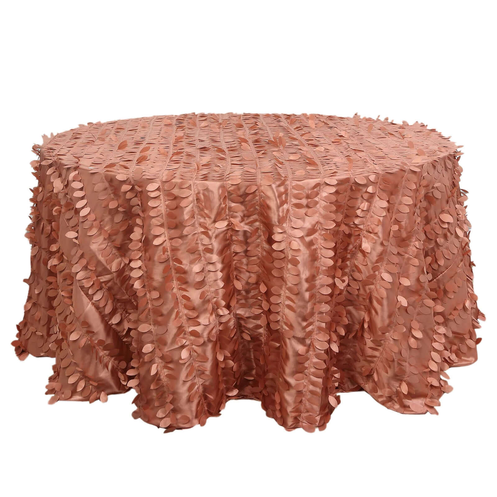 Taffeta 132" Round Tablecloth Terracotta (Rust) | 3D Leaf Petal Design Seamless Table Cover Tablecloths HIER_2172