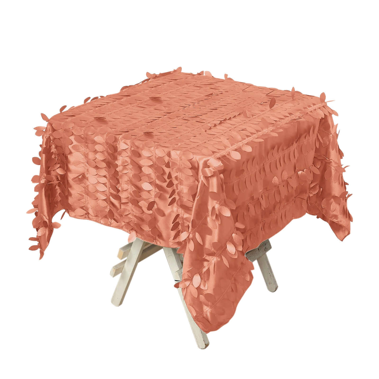 Taffeta 54"x54" Square Tablecloth Terracotta (Rust) 3D Leaf Petal Table Cover Tablecloths HIER_2172