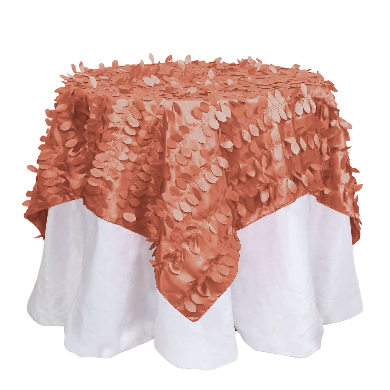 Taffeta 54"x54" Table Overlay Square Tablecloth Terracotta 3D Leaf Petal Table Cover Overlays HIER_2172