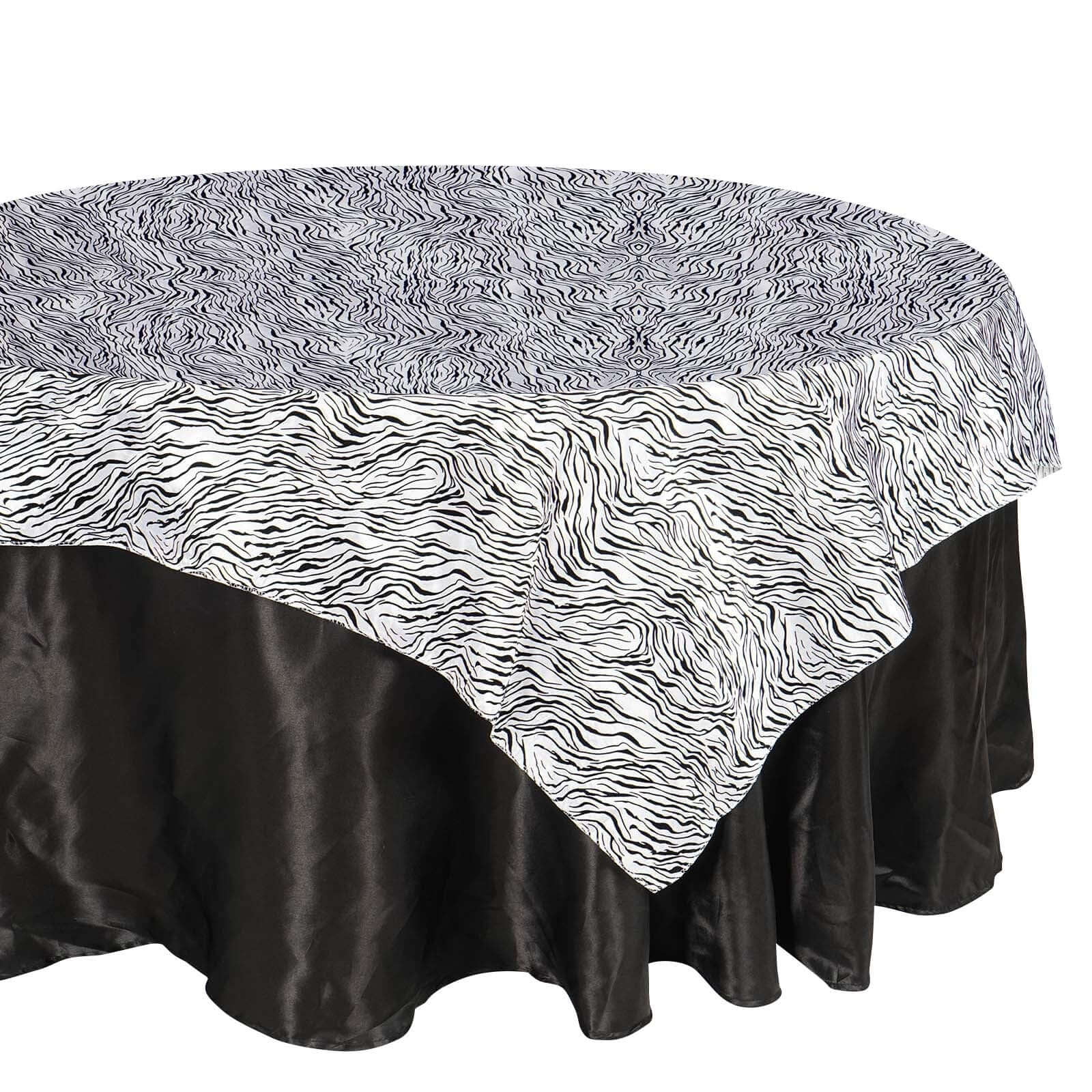 Taffeta 72"x72" Table Overlay Black and White -Tiger Print Design for Jungle Theme Parties Overlays HIER_2160