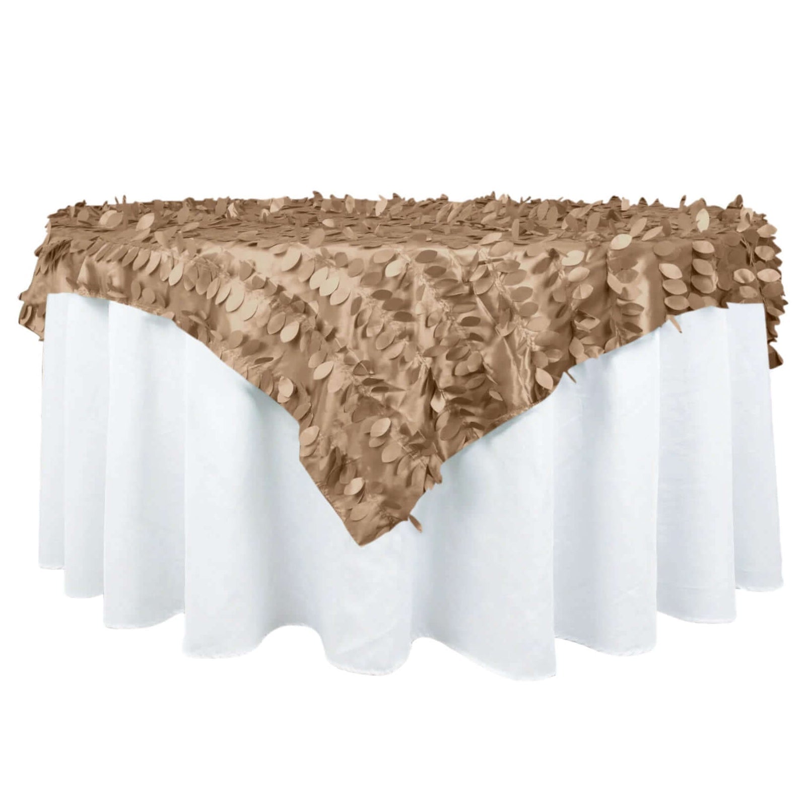Taffeta 72"x72" Table Overlay Square Tablecloth Taupe - 3D Leaf Petal Table Cover Overlays HIER_2172