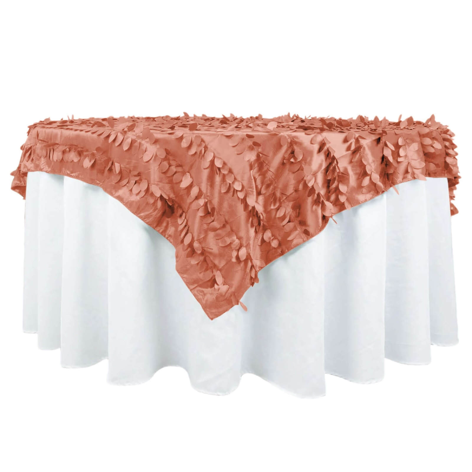 Taffeta 72"x72" Table Overlay Square Tablecloth Terracotta (Rust) - 3D Leaf Petal Table Cover Overlays HIER_2172