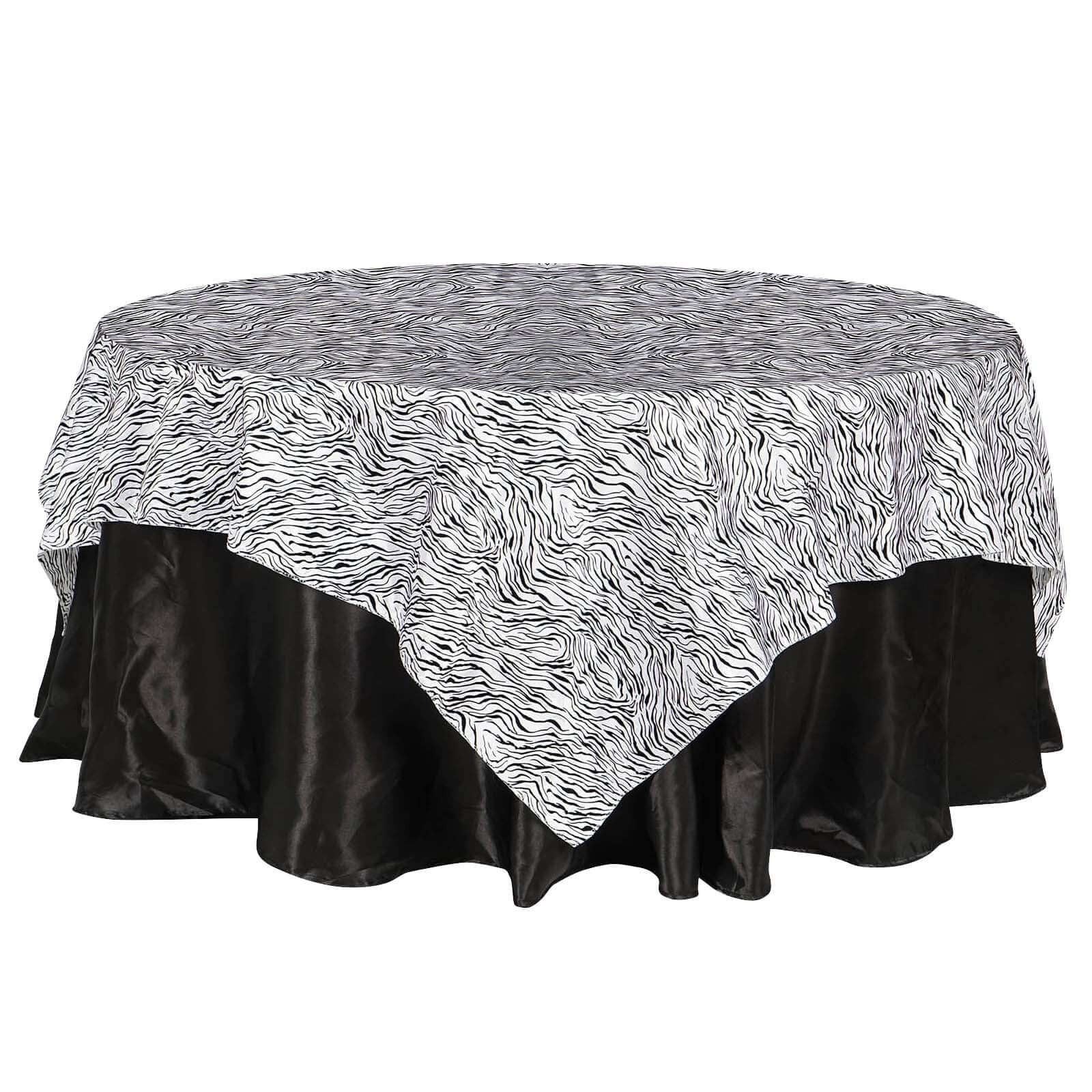 Taffeta 90"x90" Table Overlay Black and White - Tiger Print Table Topper for Jungle Theme Overlays HIER_2160