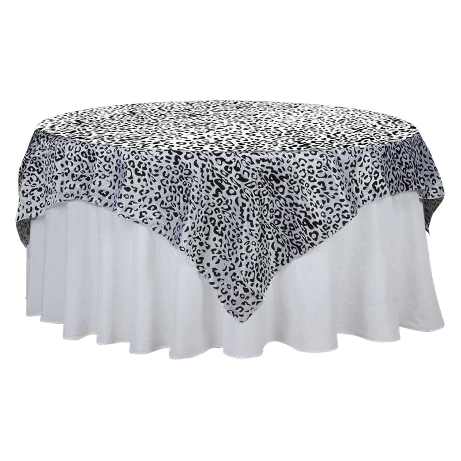 Taffeta 90"x90" Table Overlay Black/White - Leopard Print Design for Wild Events Overlays HIER_2160