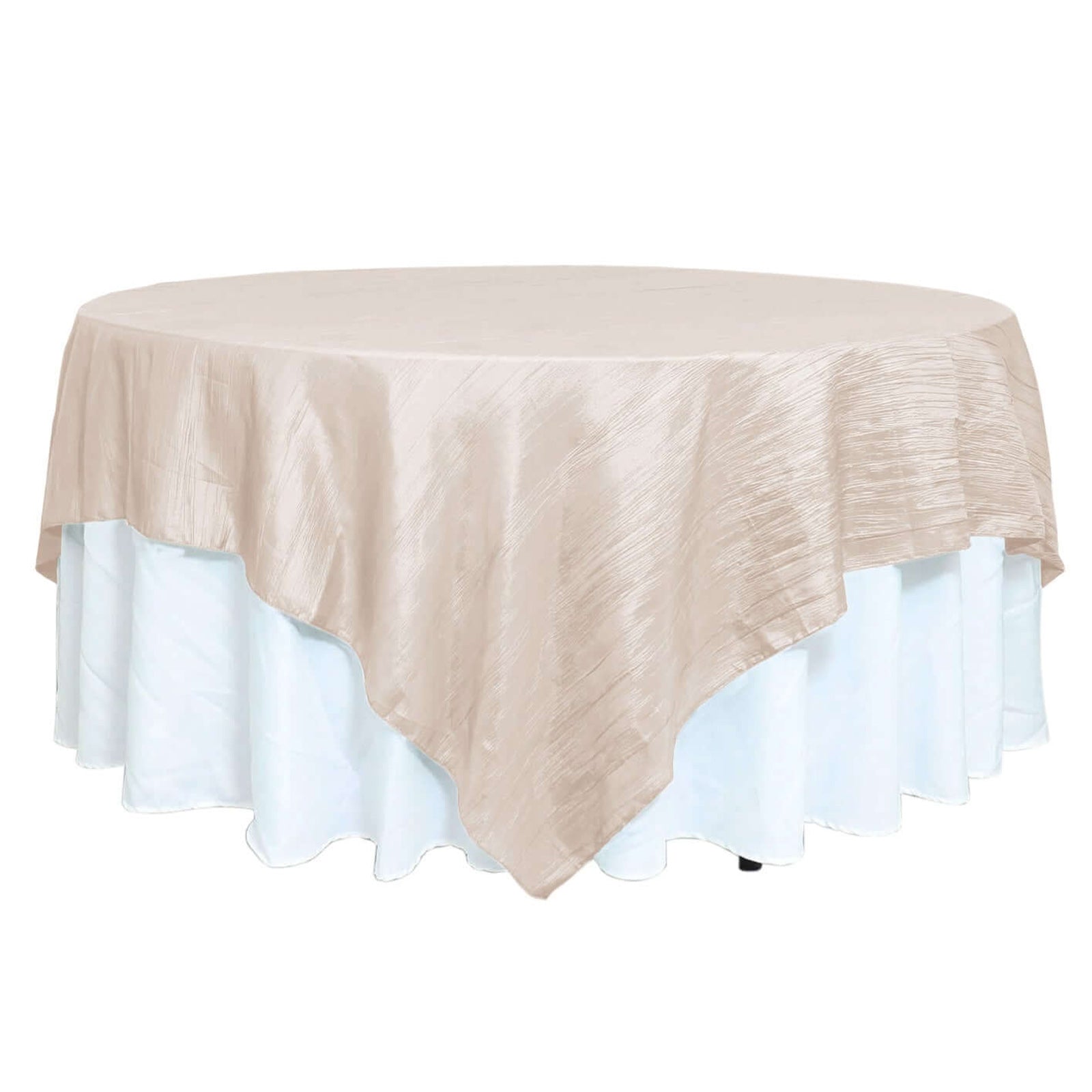 Taffeta 90"x90" Table Overlay Square Tablecloth Beige - Accordion Crinkle Table Cover Overlays HIER_2171