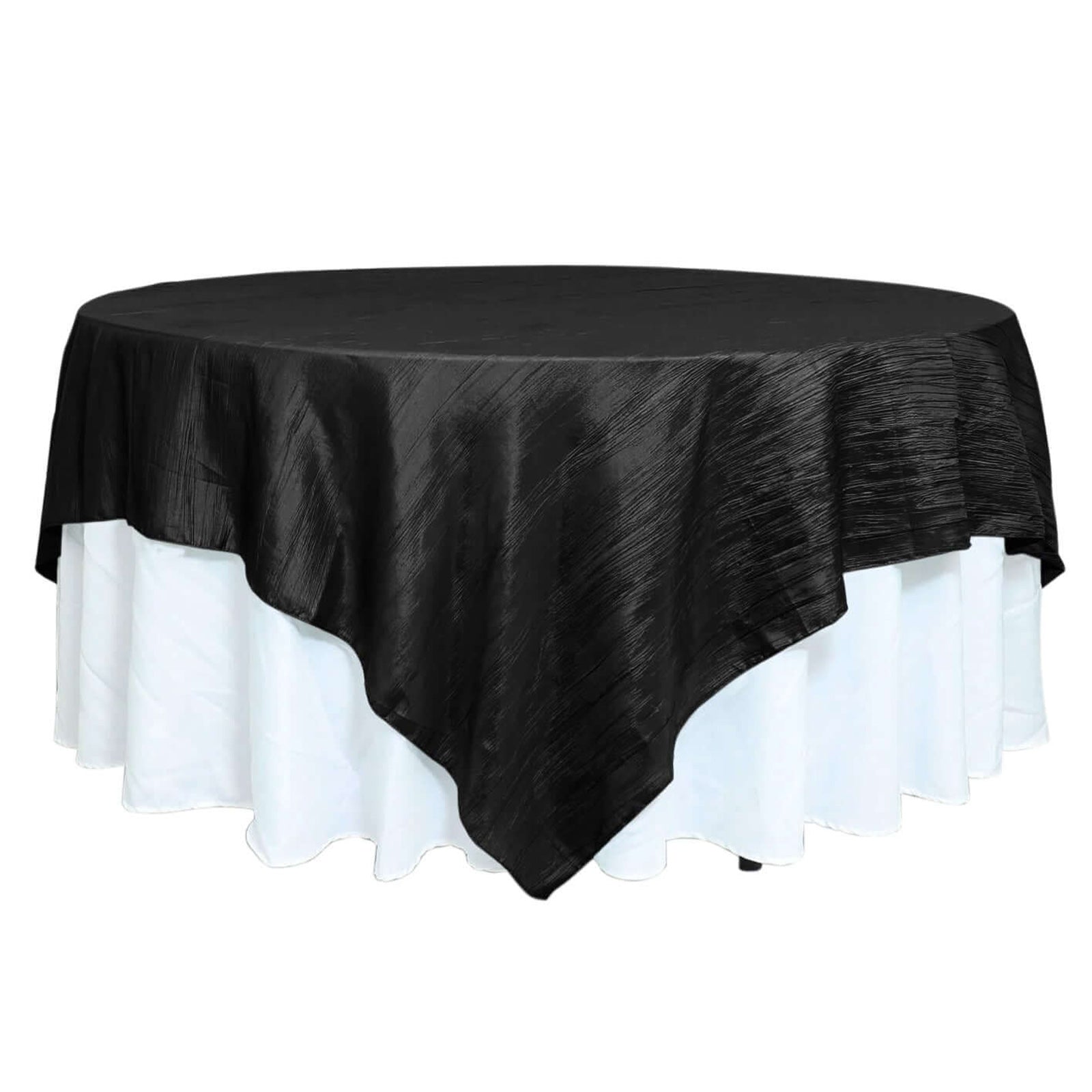 Taffeta 90"x90" Table Overlay Square Tablecloth Black - Accordion Crinkle Table Cover Overlays HIER_2171
