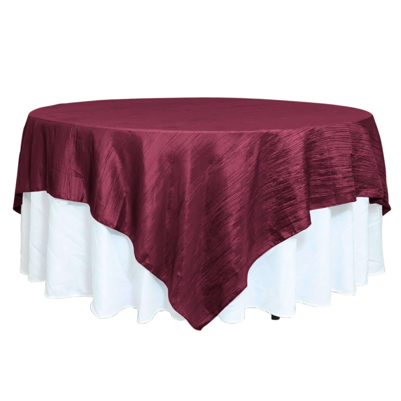 Taffeta 90"x90" Table Overlay Square Tablecloth Burgundy - Accordion Crinkle Table Cover Overlays HIER_2171