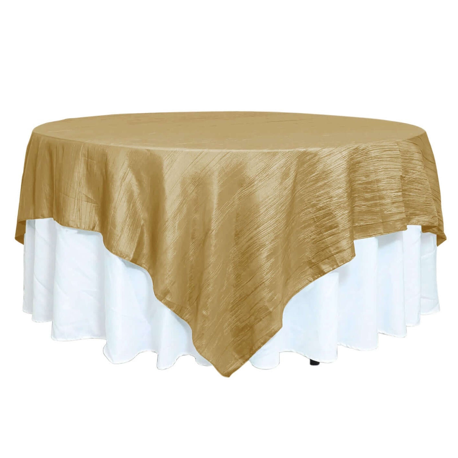 Taffeta 90"x90" Table Overlay Square Tablecloth Gold - Accordion Crinkle Design for Modern Celebrations Overlays HIER_2171
