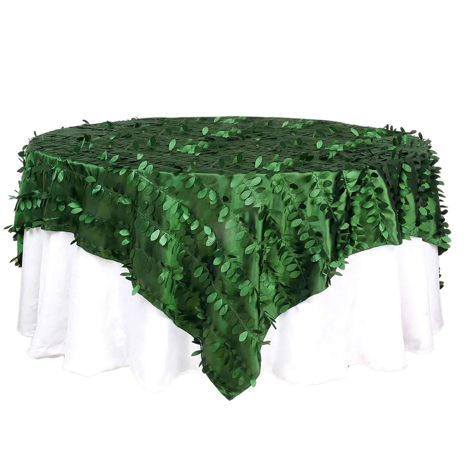 Taffeta 90"x90" Table Overlay Square Tablecloth Green - Leaf Petal Design for Stylish Celebrations Overlays HIER_2172