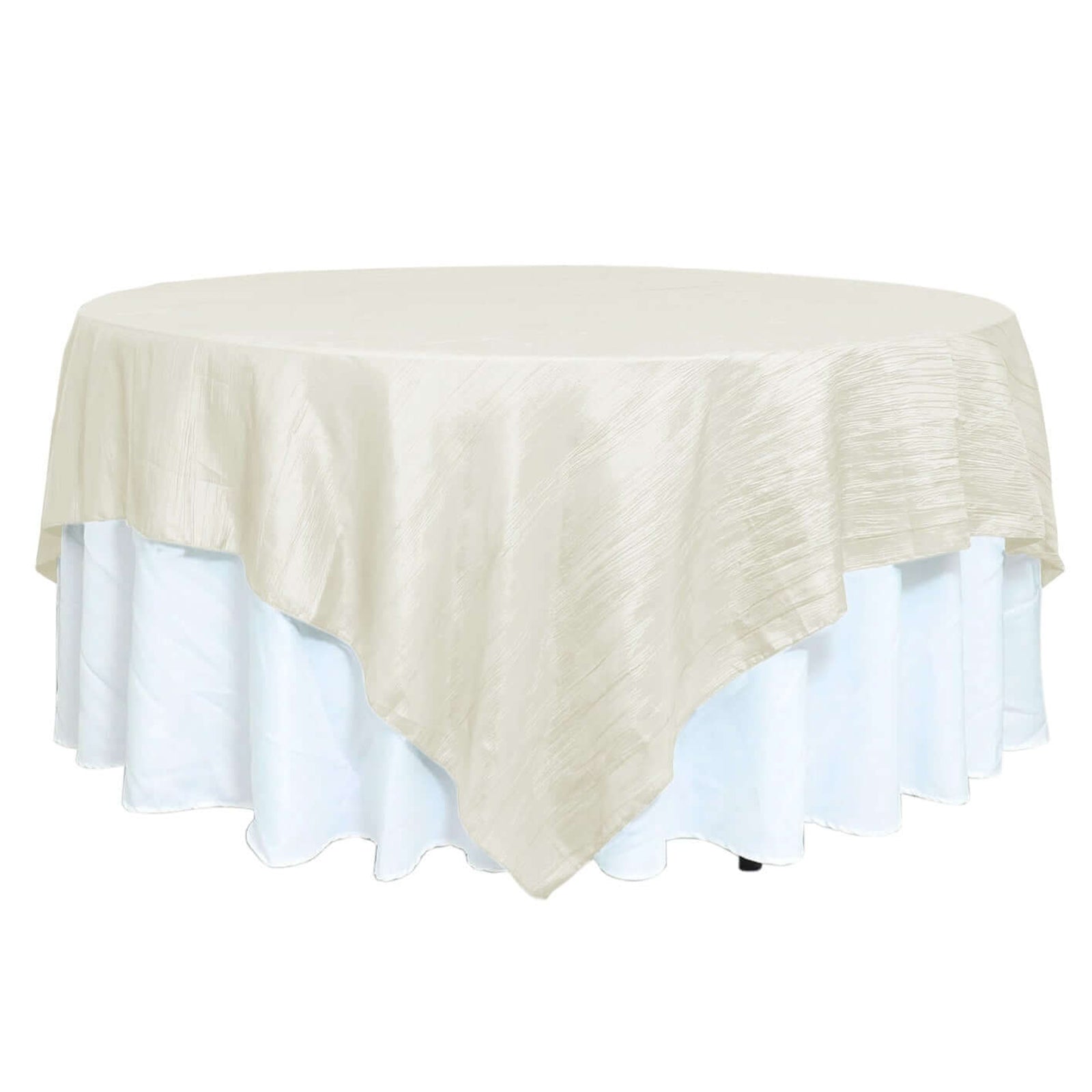 Taffeta 90"x90" Table Overlay Square Tablecloth Ivory - Accordion Crinkle Table Cover Overlays HIER_2171