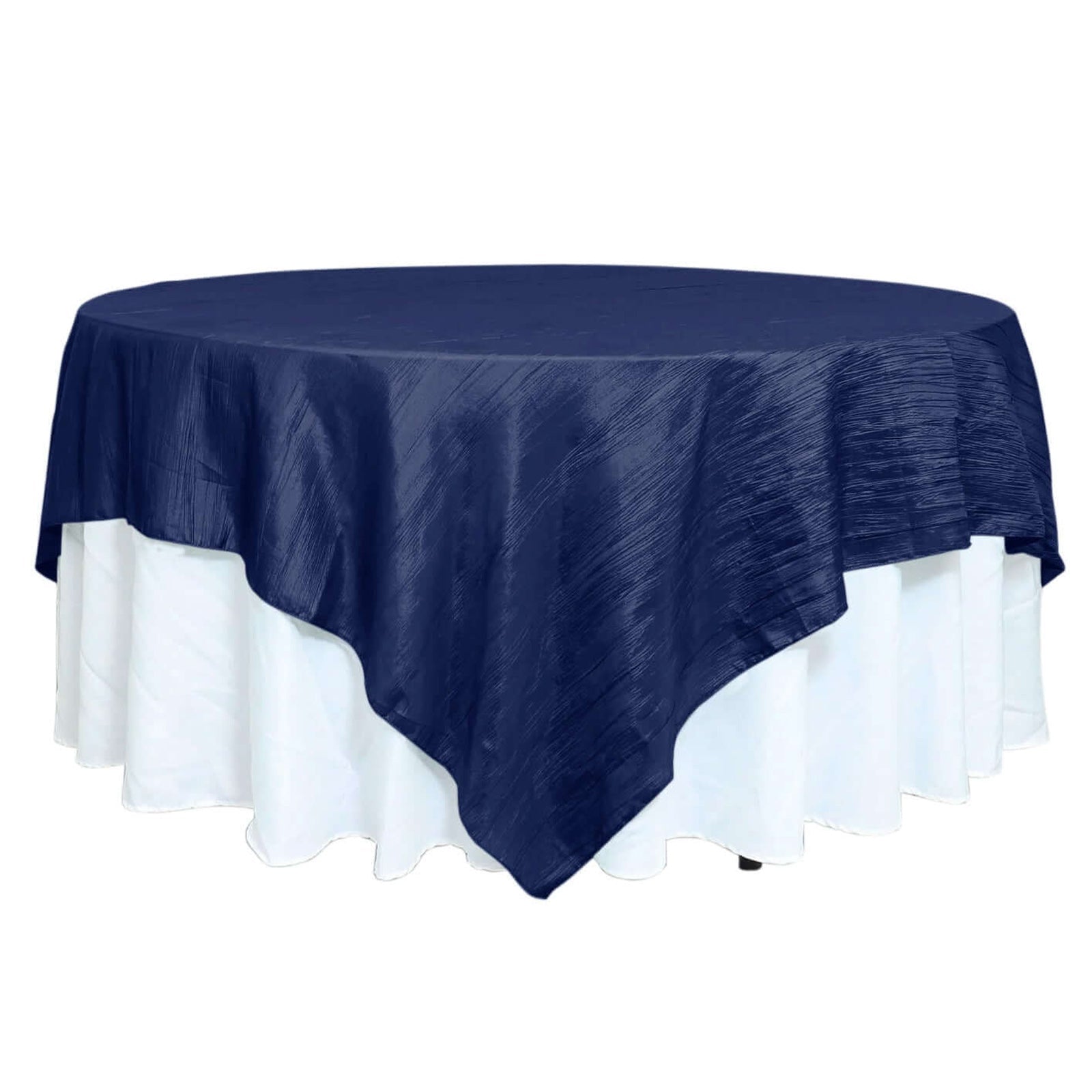 Taffeta 90"x90" Table Overlay Square Tablecloth Navy Blue - Accordion Crinkle Table Cover Overlays HIER_2171