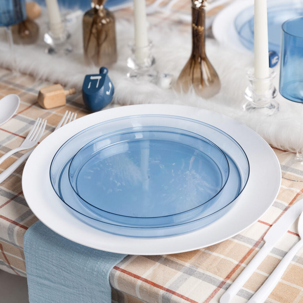 Transparent Blue Round Plastic Plates (10 Pack) - Sharp