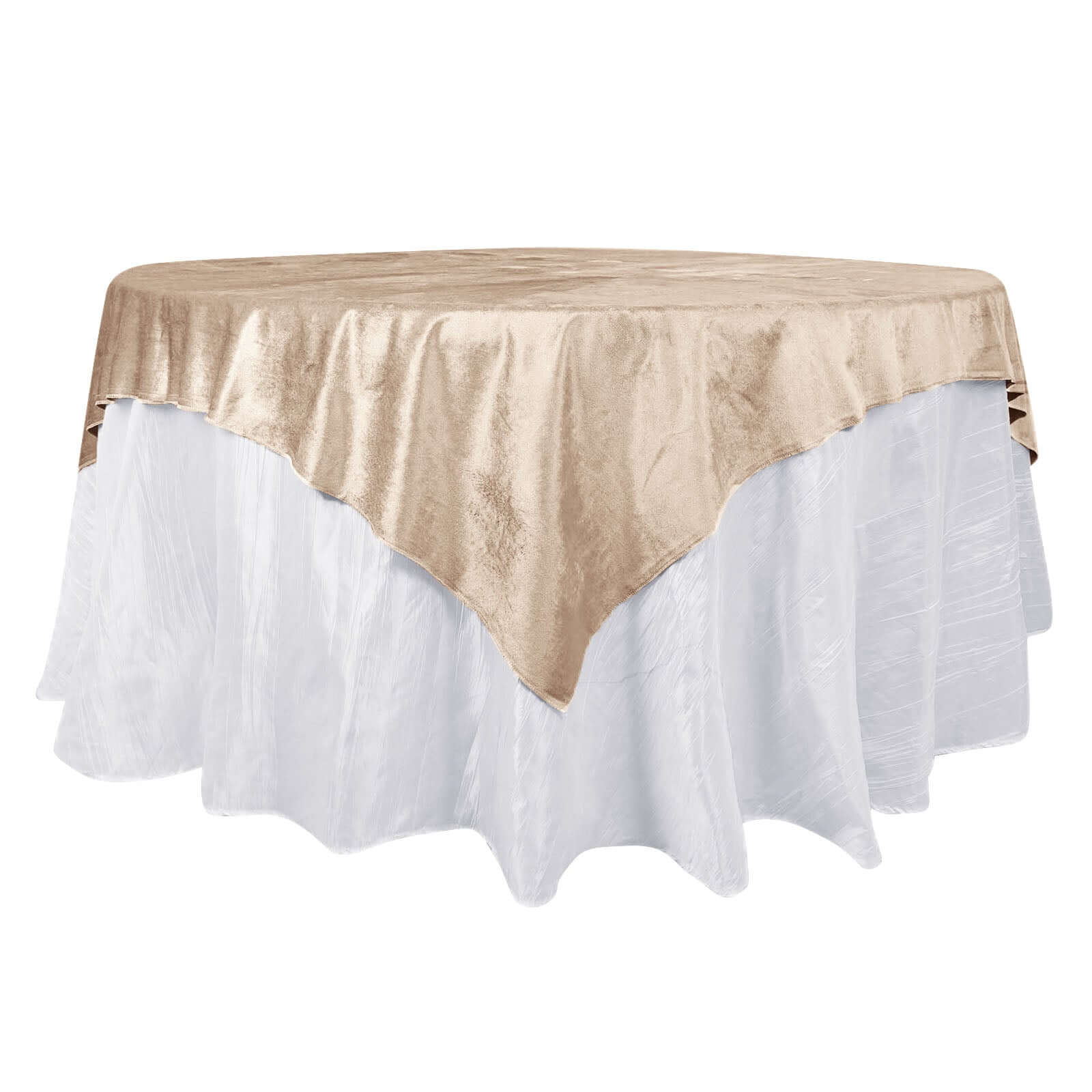 Velvet 72"x72" Table Overlay Square Tablecloth Champagne - Premium Soft Finish Table Topper Overlays HIER_2160