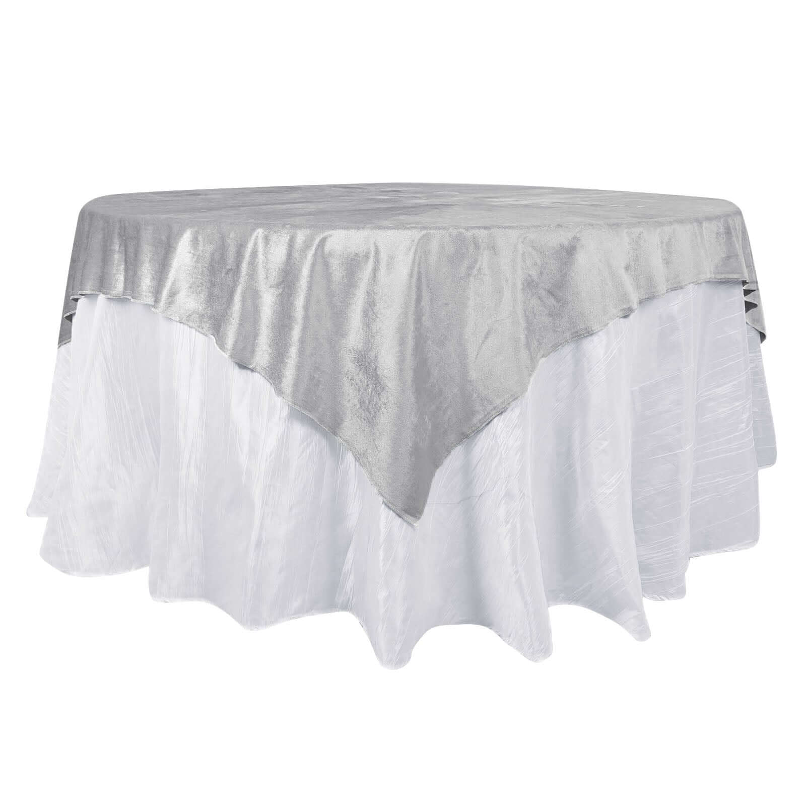 Velvet 72"x72" Table Overlay Square Tablecloth Silver - Premium Soft Finish for Sophisticated Celebrations Overlays HIER_2160