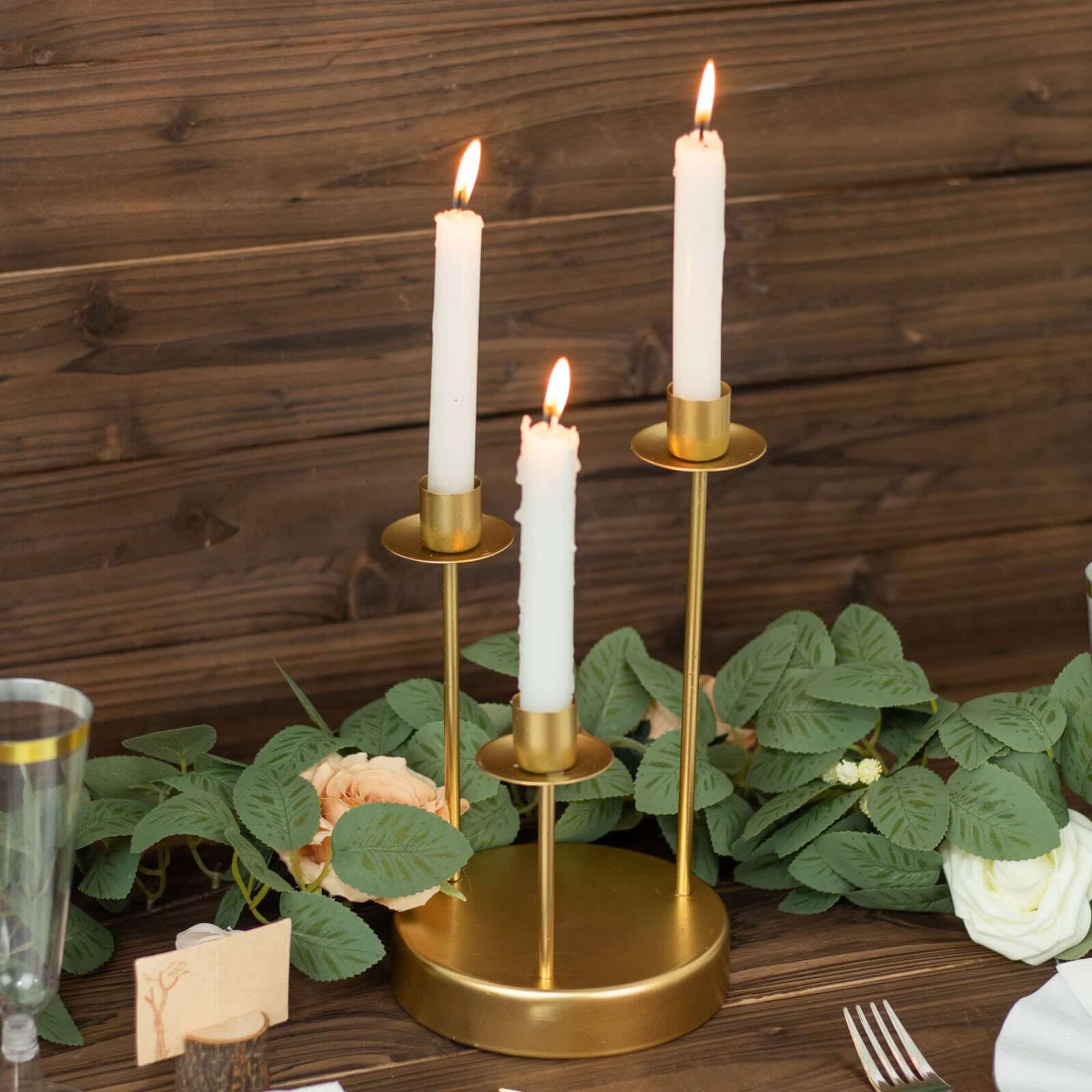 Vintage Candelabra 3-Arm Taper Candle Holder Gold Metal Wedding Table Centerpiece - Stylish Tabletop Accent 10" Centerpieces HIER_7110